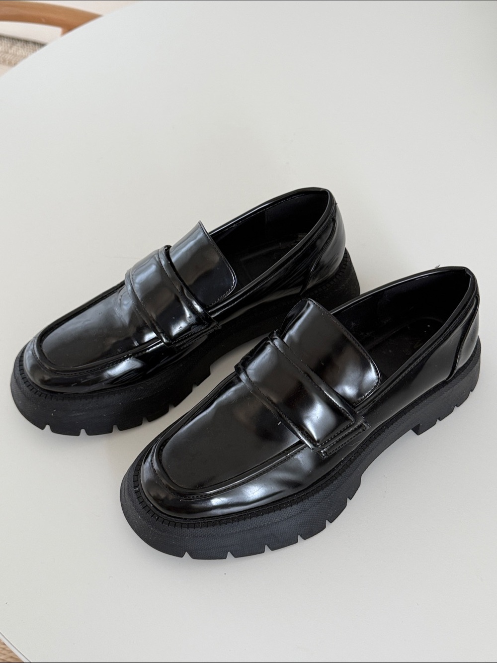 Zara Classic Black Leather Penny Loafers for Women